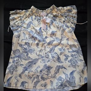 Philosophy Cream and Blue Floral Blouse